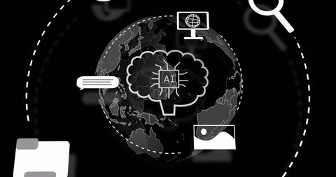 Global ai data processing with digital interface icons