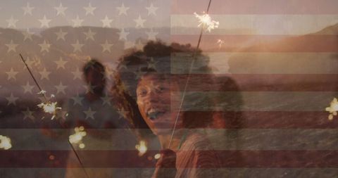 Joyful Celebration with American Flag Tambrowehusic Ritualk and Sparklers - Download Free Stock Images Pikwizard.com
