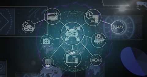 Digital Data Processing Network with Illustrative Icons - Download Free Stock Images Pikwizard.com