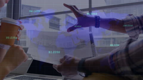 Coworkers Analyzing Global Data with Digital Interface