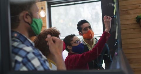 Team Collaboration with Masks During Pandemic in Office Environment