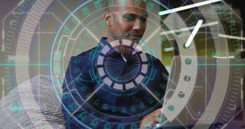Businessman Engaged with Futuristic Data Interface in Office - Download Free Stock Images Pikwizard.com