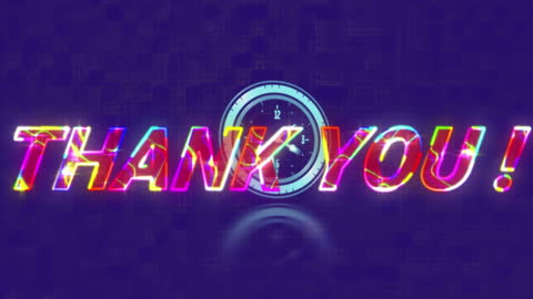 Vibrant Thank You Text with Clock on Purple Background