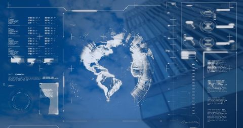 futuristic interface with spinning globe and data processing - Download Free Stock Images Pikwizard.com