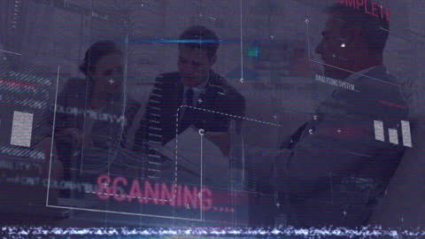 Business Team Collaborating in Futuristic Virtual Reality Environment