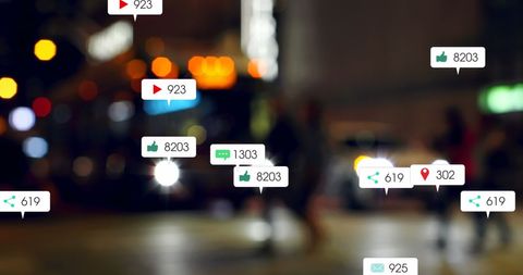 Virtual Social Media Engagement Icons Glitter at Night - Download Free Stock Images Pikwizard.com