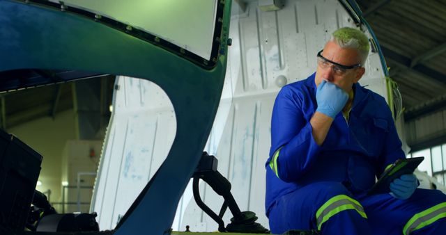 Mechanic Inspecting Helicopter Maintenance Wearing Safety Gear - Download Free Stock Images Pikwizard.com