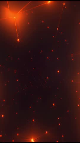 Vertical Neon Network Loop Showing Pulsing Glowing Nodes, Fragmenting Lines and Sparks