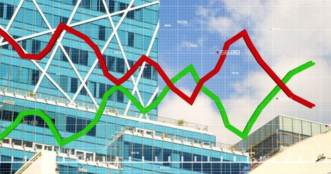 Financial Data Trends Against Modern Skyscraper Background - Download Free Stock Images Pikwizard.com