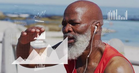 Senior Athlete Analyzing Data Under Sunny Sky