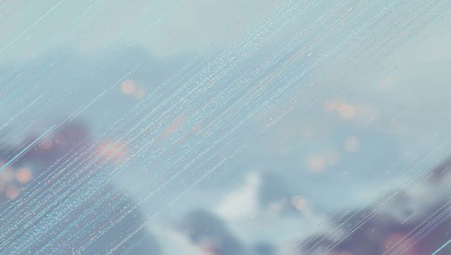 Diagonal rain-streaked glass with sparkling bokeh and urban light reflections, blue