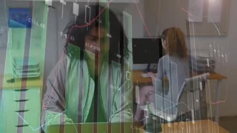 Man Analyzing Financial Data Overactive Market Charts in Modern Office