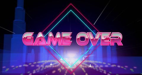 Retro Cyberpunk Game Over Screen in Neon Colors