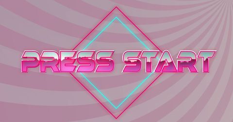Retro press start text with neon futuristic design