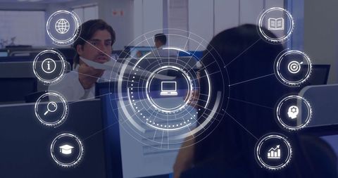 Futuristic network interface in modern office