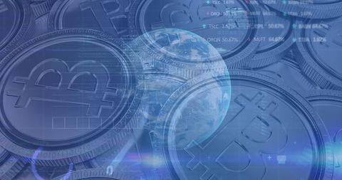 Global Financial Data with Bitcoins and Earth Concept - Download Free Stock Images Pikwizard.com