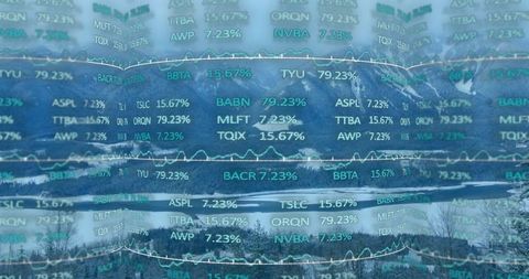 Global Financial Data Displayed Over Picturesque Landscape