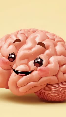 Smiling Cartoon Brain Blinking on Yellow Backdrop Greeting Viewers Vertical Animation Intro