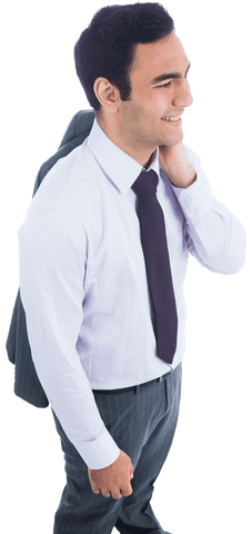 Smiling Businessman Holding Jacket Against Transparent Background