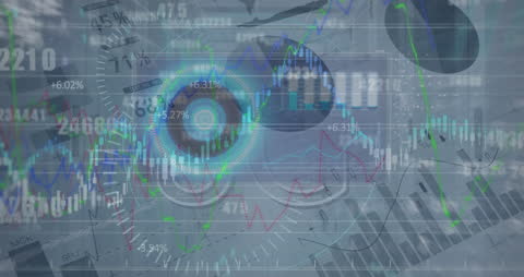 Futuristic Financial Technology Interface with Graphs and Data Processing