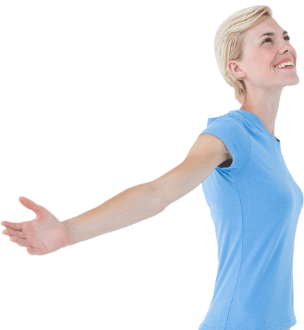 Joyful Blonde Woman with Arms Outstretched on Transparent Background - Download Free Stock Videos Pikwizard.com