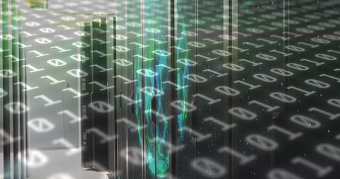 Binary Code Overlay on Server Racks in Data Center - Download Free Stock Images Pikwizard.com