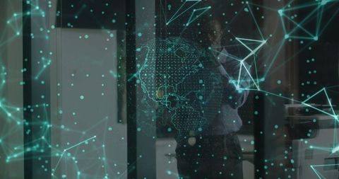 Businessman with Digital Network Projection Technology Office