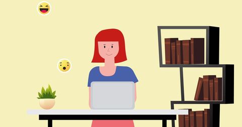 Woman Using Laptop Communicating Digitally With Emoticons - Download Free Stock Images Pikwizard.com