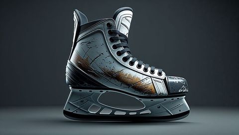 Sleek ice hockey skate art with textured ice skating details and steel blade