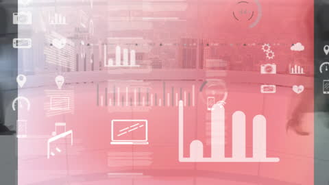 Time Lapse of Business Activity in Modern Office with Red Gradients