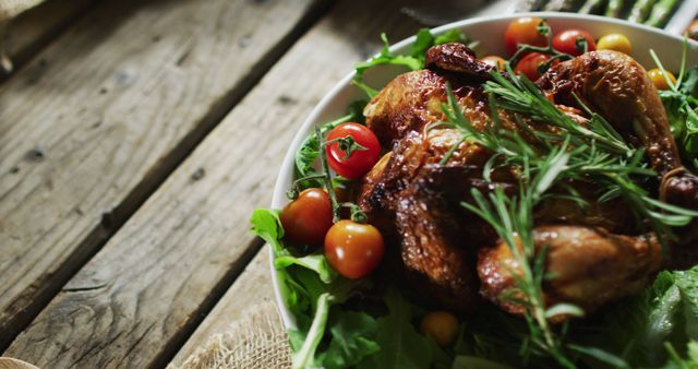 Close up view of cooked chicken and multiple food ingredients on wooden surface - Download Free Stock Photos Pikwizard.com