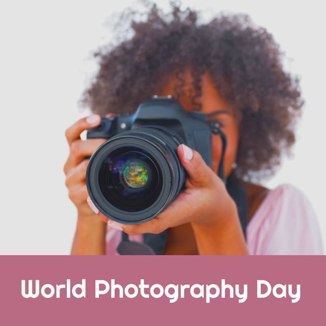 Celebrating World Photography Day with Enthusiastic Female Photographer - Download Free Stock Templates Pikwizard.com