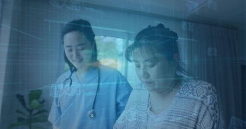 Nurse Observing Patient Reviewing Paperwork in Modern Clinic