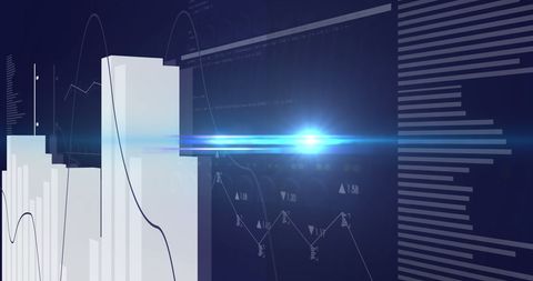 Digital financial data visualization with blue tones