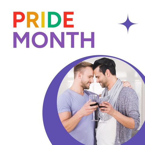 happy gay couple celebrating pride month with wine - Download Free Stock Templates Pikwizard.com