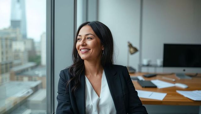 Smiling Businesswoman in Modern Office Urban Workplace