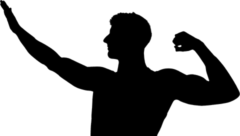 Transparent silhouette of muscular man flexing in vector