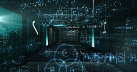 Futuristic Digital Algebra Lab with Innovative Equations Display - Download Free Stock Images Pikwizard.com