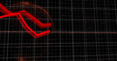 Dynamic Red Financial Graph on Grid Background