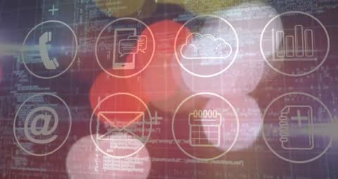 Futuristic Interface with Technology Icons and Code Background