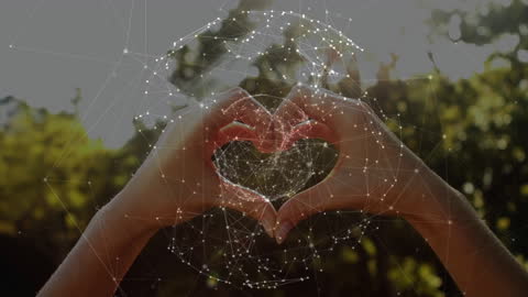 Hands Forming Heart Shape with Digital Connections