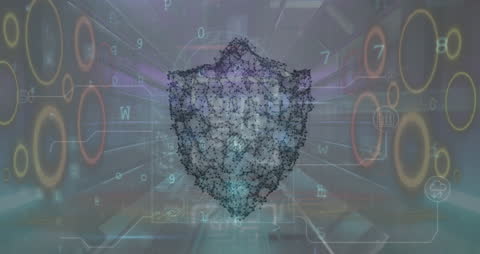Cybersecurity Shield in Digital Data Tunnel Concept