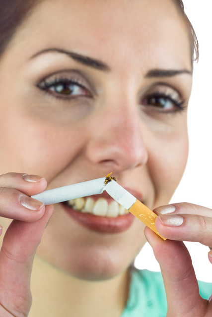 Caucasian Woman Breaking Cigarette Transparent Background Isolated - Download Free Stock Videos Pikwizard.com