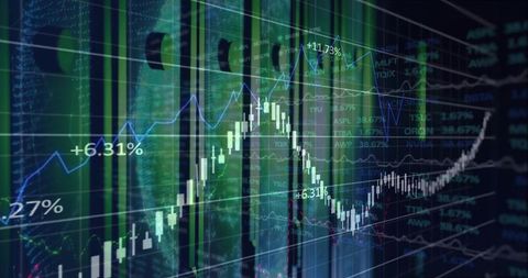 Digital Trading Interface with Candlesticks and Data Graphs