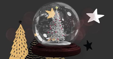Festive Snow Globe with Christmas Tree and Stars