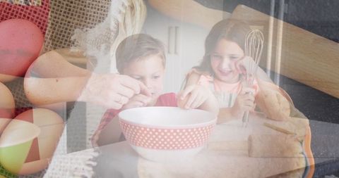 Family Baking Cookies Together in Bright Home Kitchen