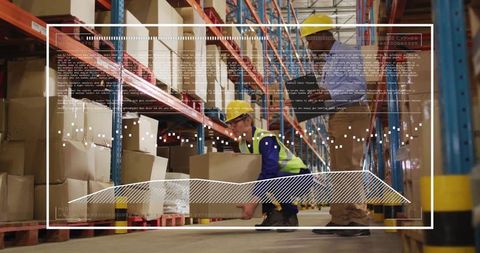 Warehouse Workers Using Technology for Efficient Inventory Management