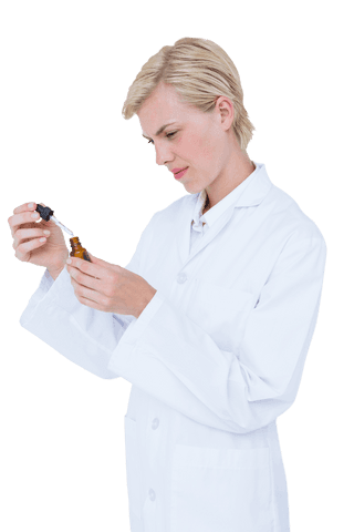 transparent female scientist holding amber glass bottle with dropper - Download Free Stock Videos Pikwizard.com