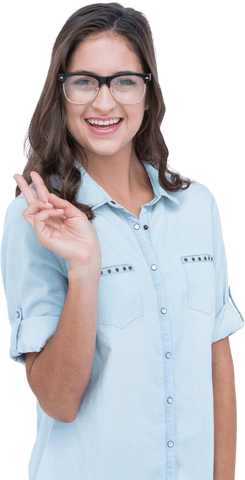 Smiling Woman Showing Peace Sign on Transparent Background - Download Free Stock Videos Pikwizard.com