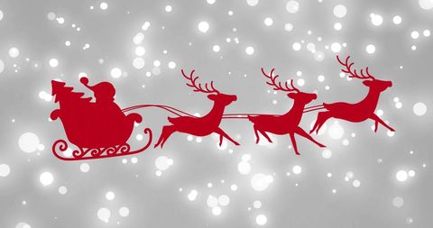 Abstract Red Silhouette of Santa with Reindeer on Sparkling Background